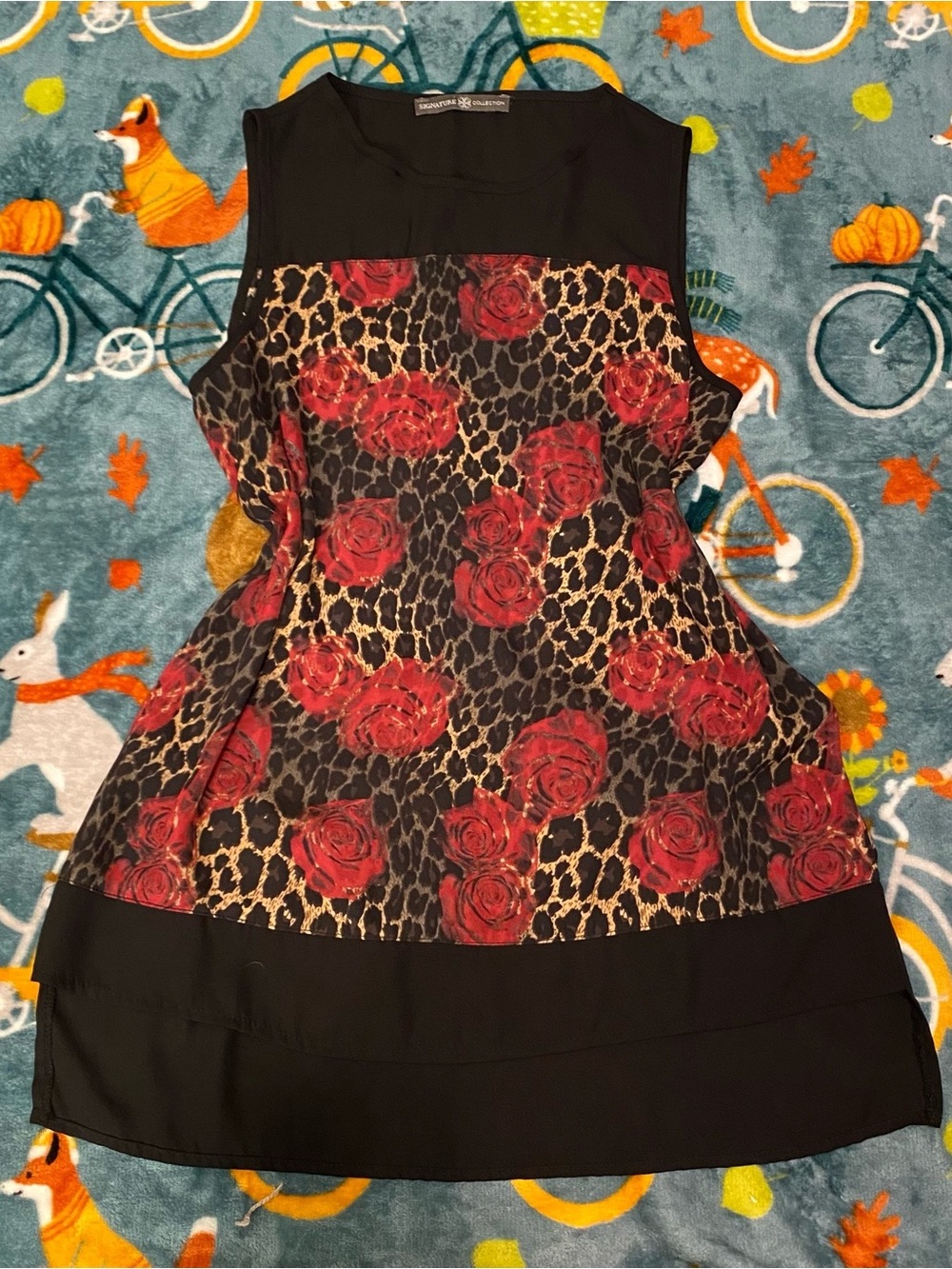 Sleeveless Leopard & Rose Print Blouse